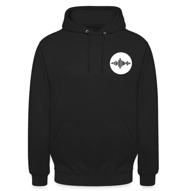 Schwarzer Hoodie, vorne links das runde Stufu-Logo